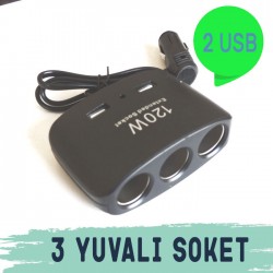 Oto Çakmak Çoğaltıcı Araç Çoklayıcı 3 Soket Araba 2 Usb