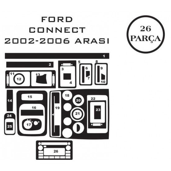 Ford Transit Connect 02-13 26 Parça Konsol Maun Kaplama