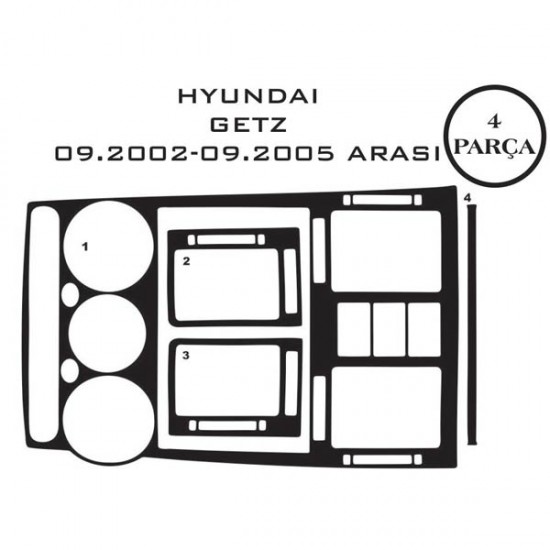 Hyundai Getz 00-05 4 Parça Konsol Maun Kaplama