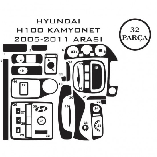 Hyundai H100 05-11 32 Parça Konsol Maun Kaplama