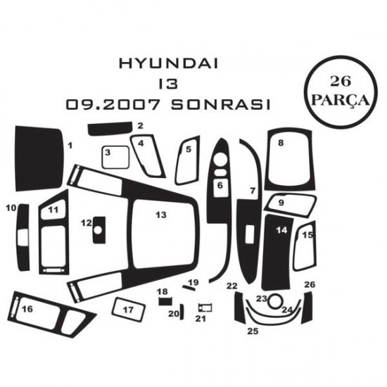 Hyundai I30 07-12 26 Parça Konsol Maun Kaplama