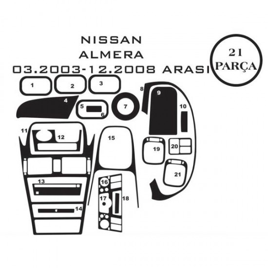 Nissan Almera 00-06 21 Parça Konsol Maun Kaplama