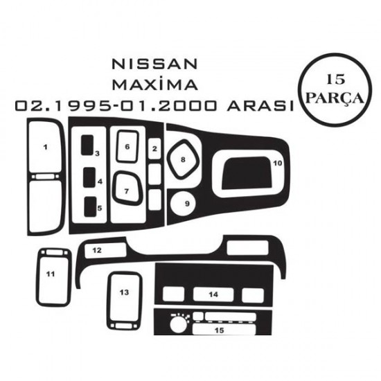 Nissan Maxima 5 99-03 15 Parça Konsol Maun Kaplama