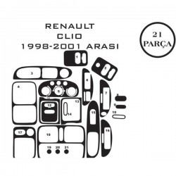 Renault Clio 2 98-04 21 Parça Konsol Maun Kaplama