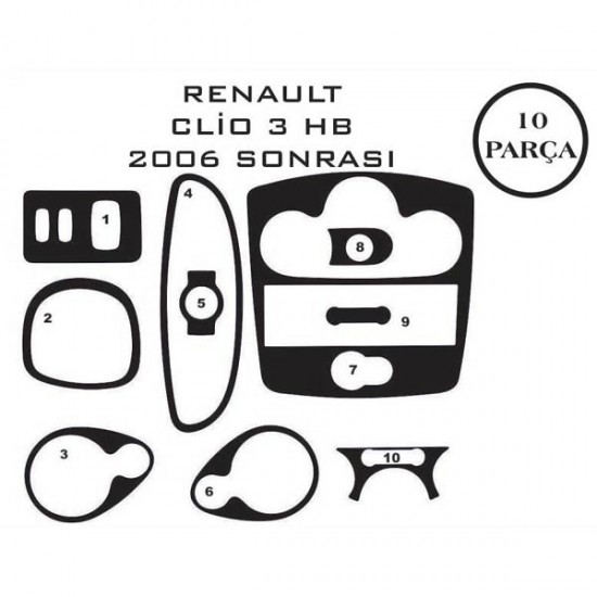 Renault Clio 3 05-11 Hb 10 Parça Konsol Maun Kaplama