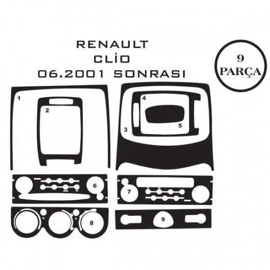 Renault Clio 2 98-04 9 Parça Konsol Maun Kaplama