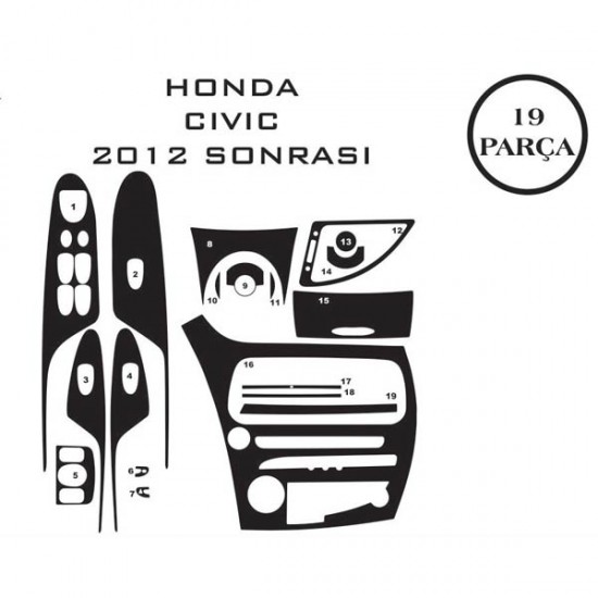 Honda Civic 9 11-16 19 Parça Konsol Maun Kaplama