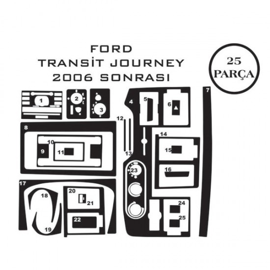 Ford Transit T6 06-14 Journey 12 Parça Konsol Maun Kaplama